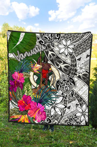Vanuatu Premium Quilt White - Turtle Plumeria Banana Leaf - Polynesian Pride