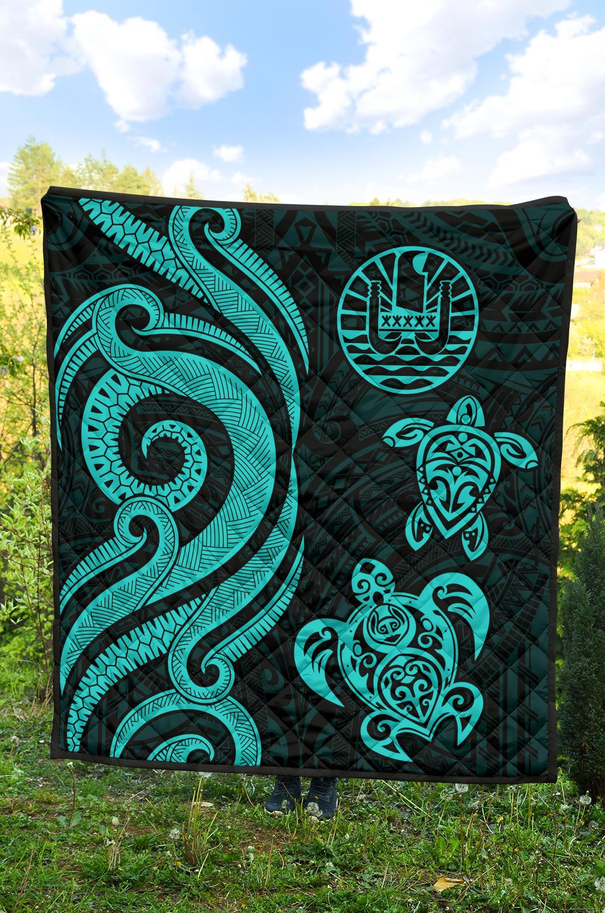 Tahiti Polynesian Premium Quilt - Turquoise Tentacle Turtle - Polynesian Pride