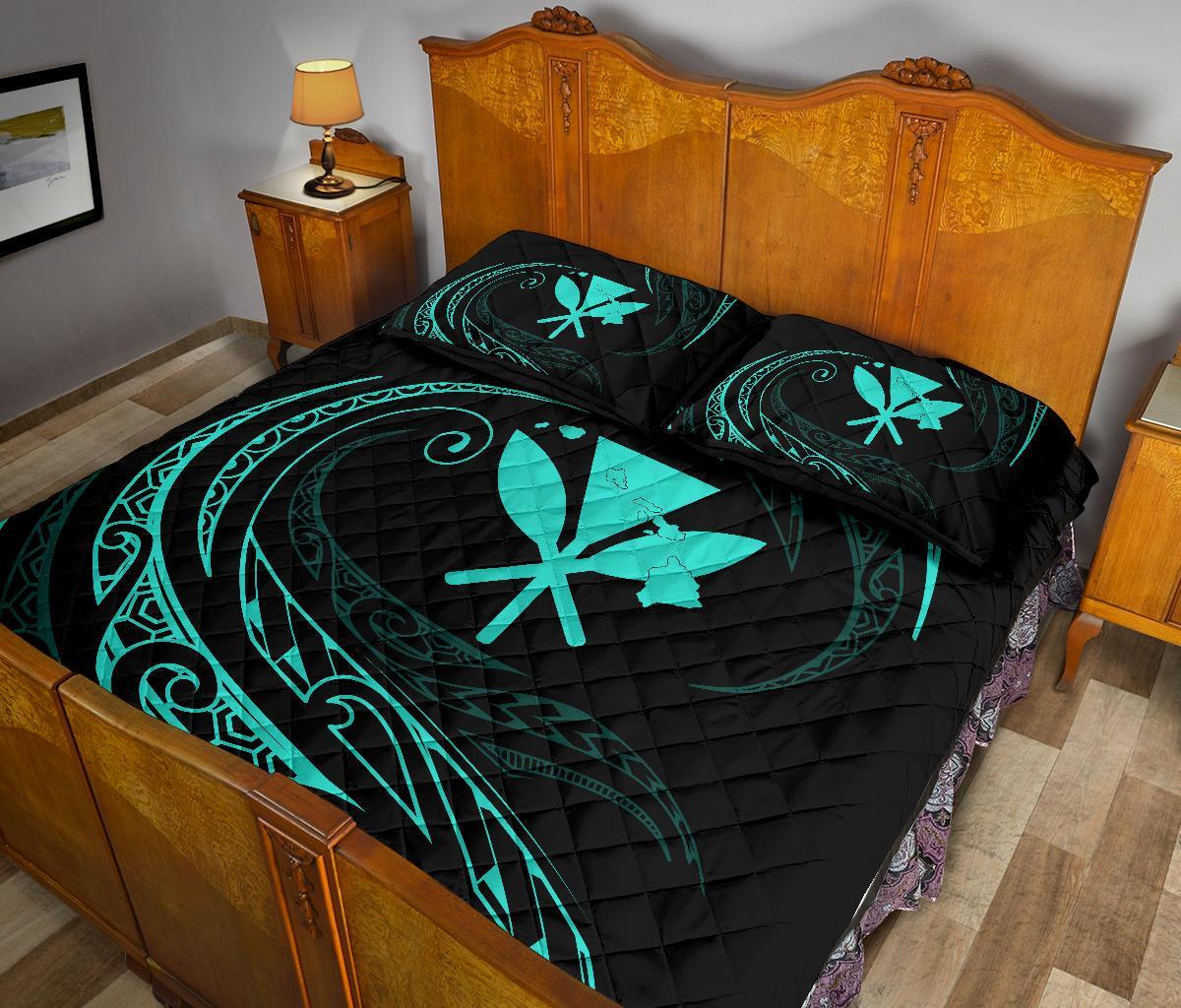 Kanaka Quilt Bed Set - Turquoise - Frida Style - Polynesian Pride