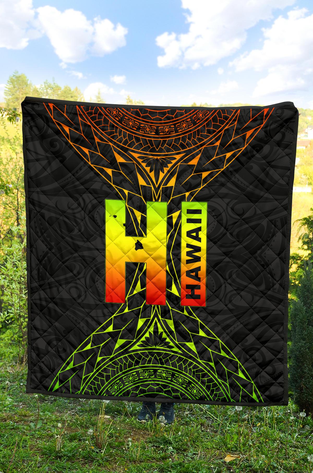 Hawaii Polynesian Quilt - Hawaii Map Reggae Color Version - Polynesian Pride