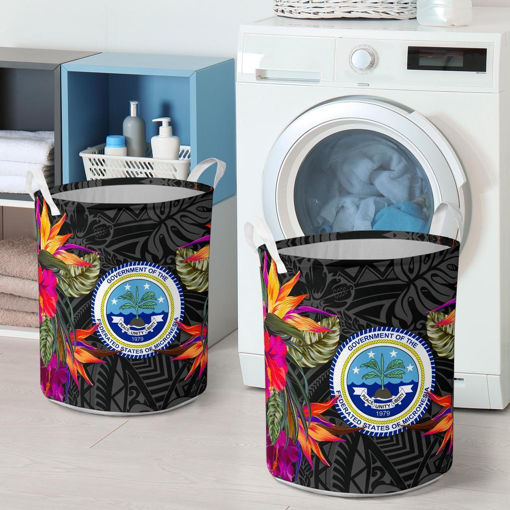 Federated States Of Micronesia Laundry Basket Hibiscus Polynesian Pattern - Polynesian Pride