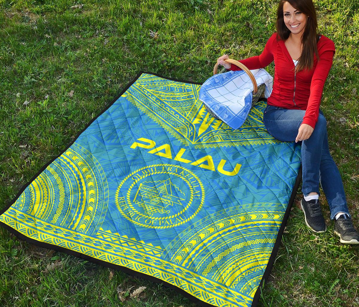 Palau Premium Quilt - Palau Seal Polynesian Chief BLue Version - Polynesian Pride