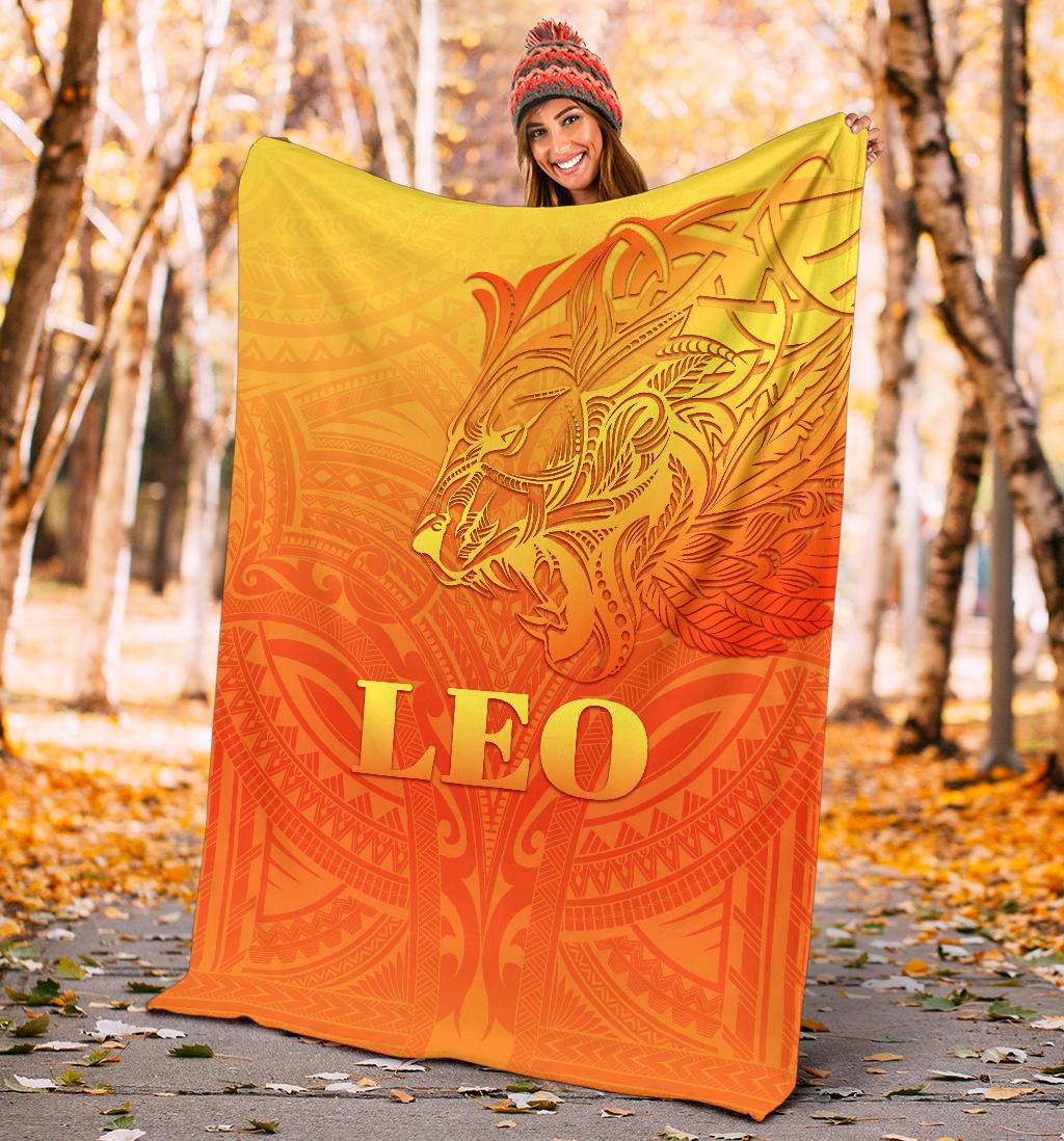 Sun In Leo Zodiac Premium Blanket Polynesian Tattoo Simple - Orange - Polynesian Pride