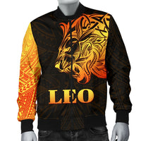 Sun In Leo Zodiac Men Bomber Jacket Polynesian Tattoo Simple - Orange Black - Polynesian Pride