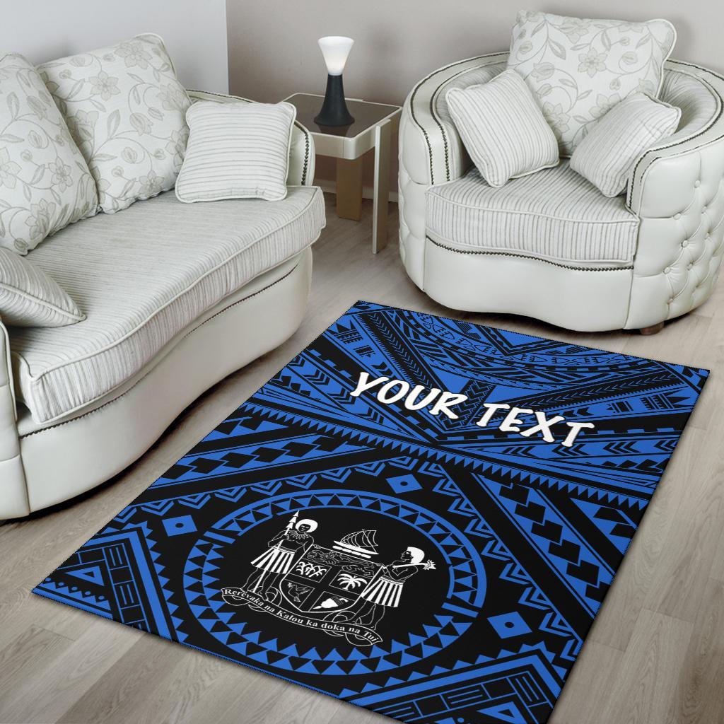 Fiji Personalised Area Rug - Fiji Seal With Polynesian Tattoo Style ( Blue) - Polynesian Pride