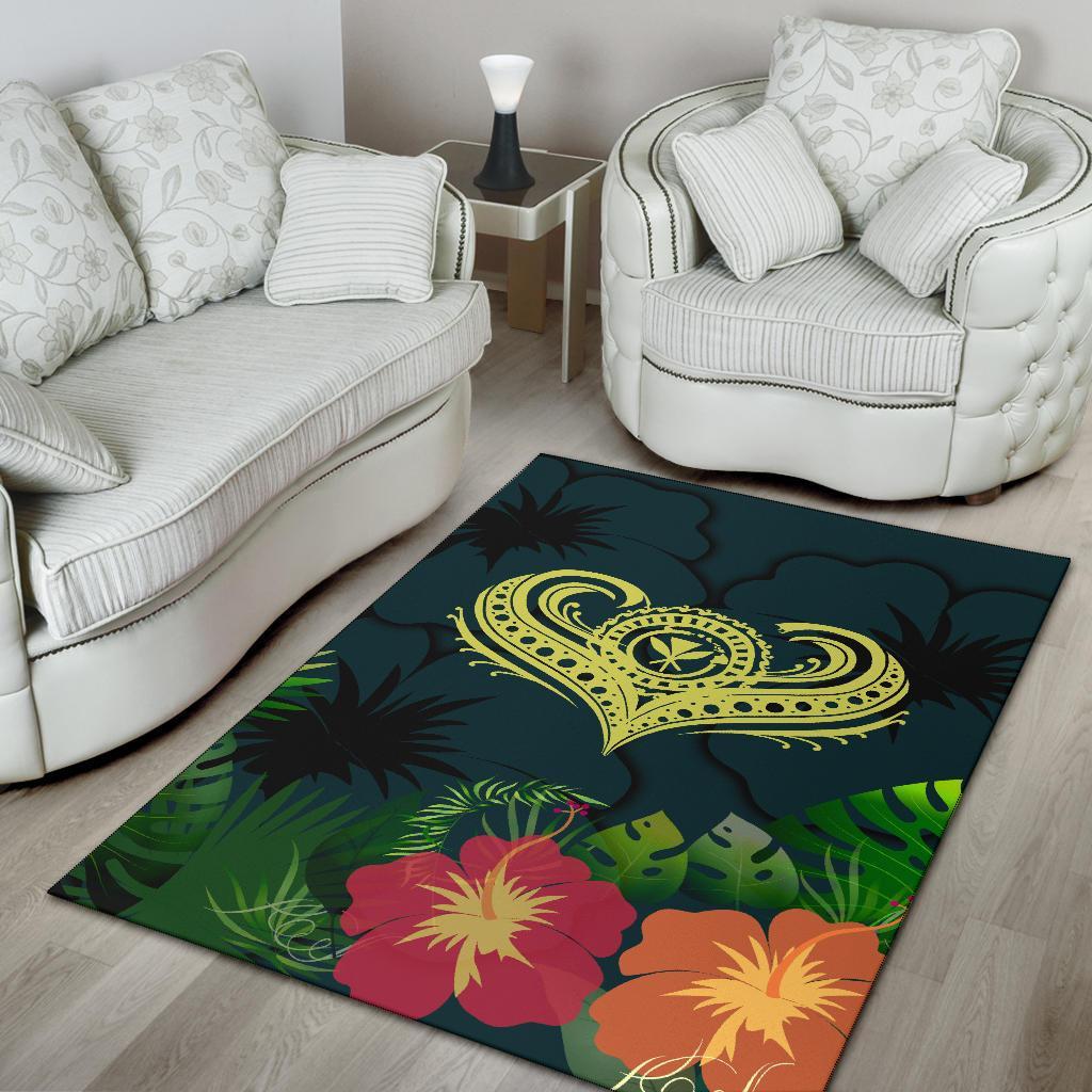 Polynesian Hawaii Kanaka Maoli Area Rug - Heart with Hibiscus - Polynesian Pride