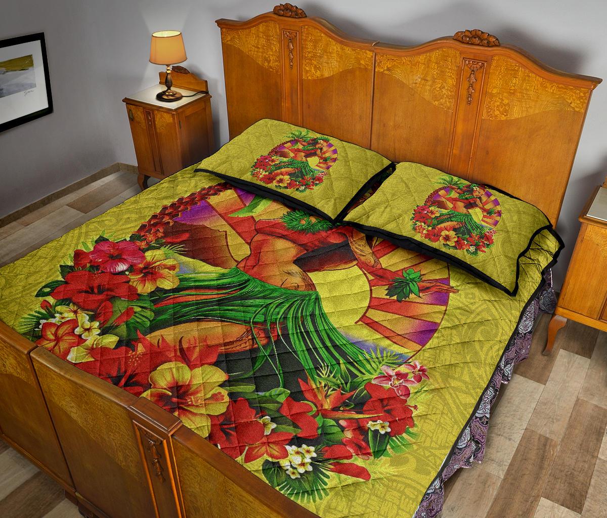 Kanaka Maoli (Hawaiian) Quilt Bed Set - Polynesian Hula Girl Tropical Flower - Polynesian Pride