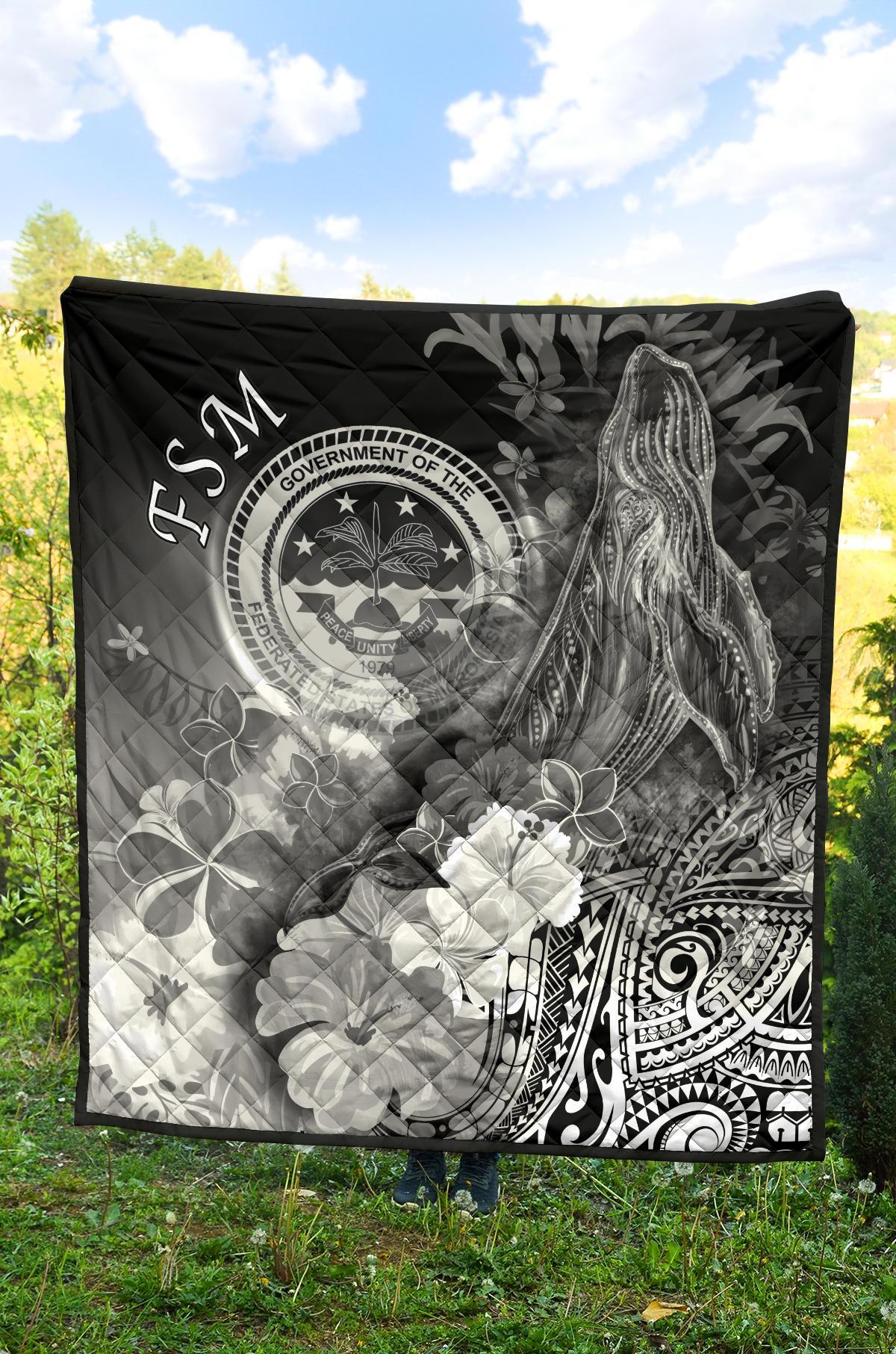 Federated States of Micronesia Premium Quilts - Humpback Whale with Tropical Flowers (White) - Polynesian Pride