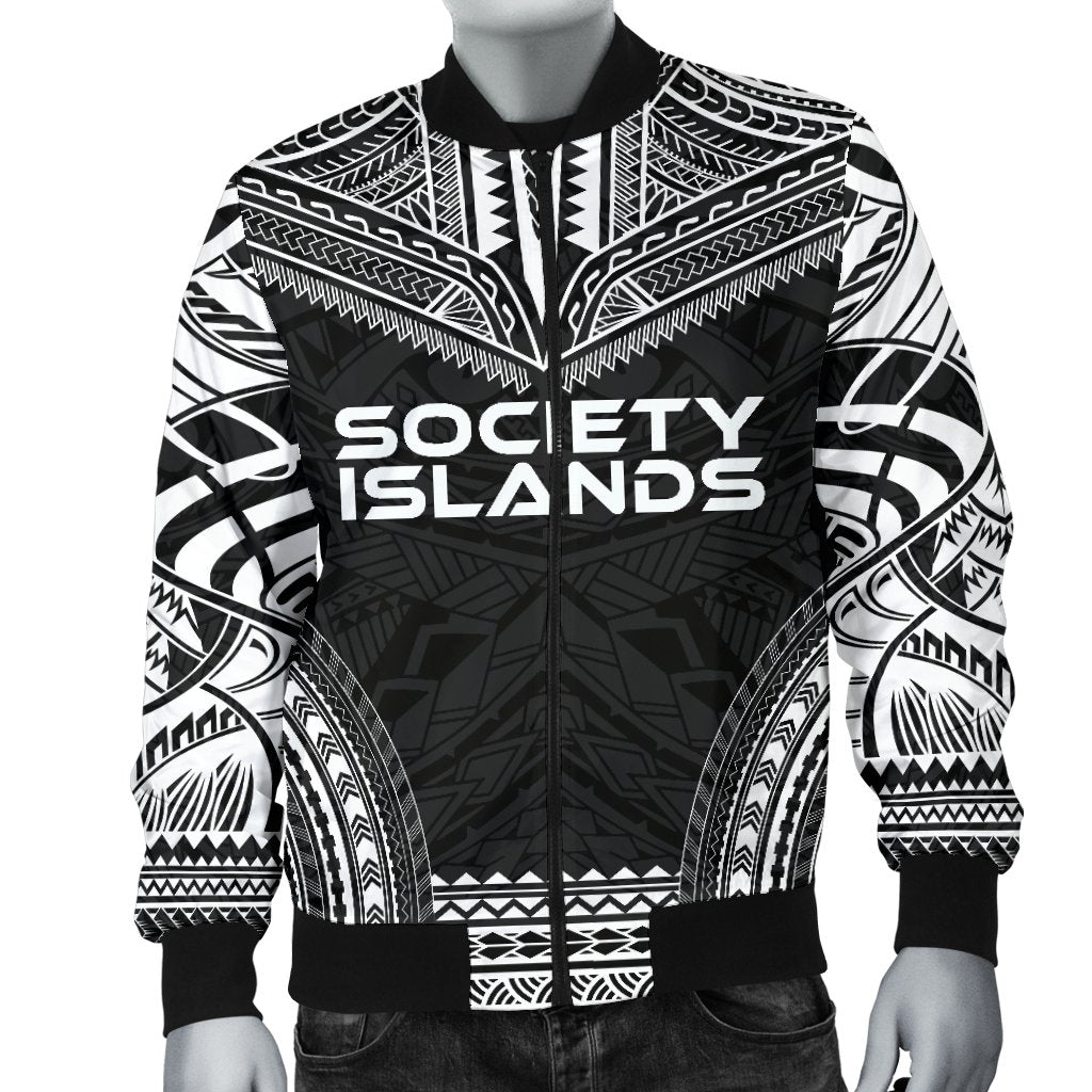Society Islands Polynesian Chief Men's Bomber Jacket - Black Version - Polynesian Pride