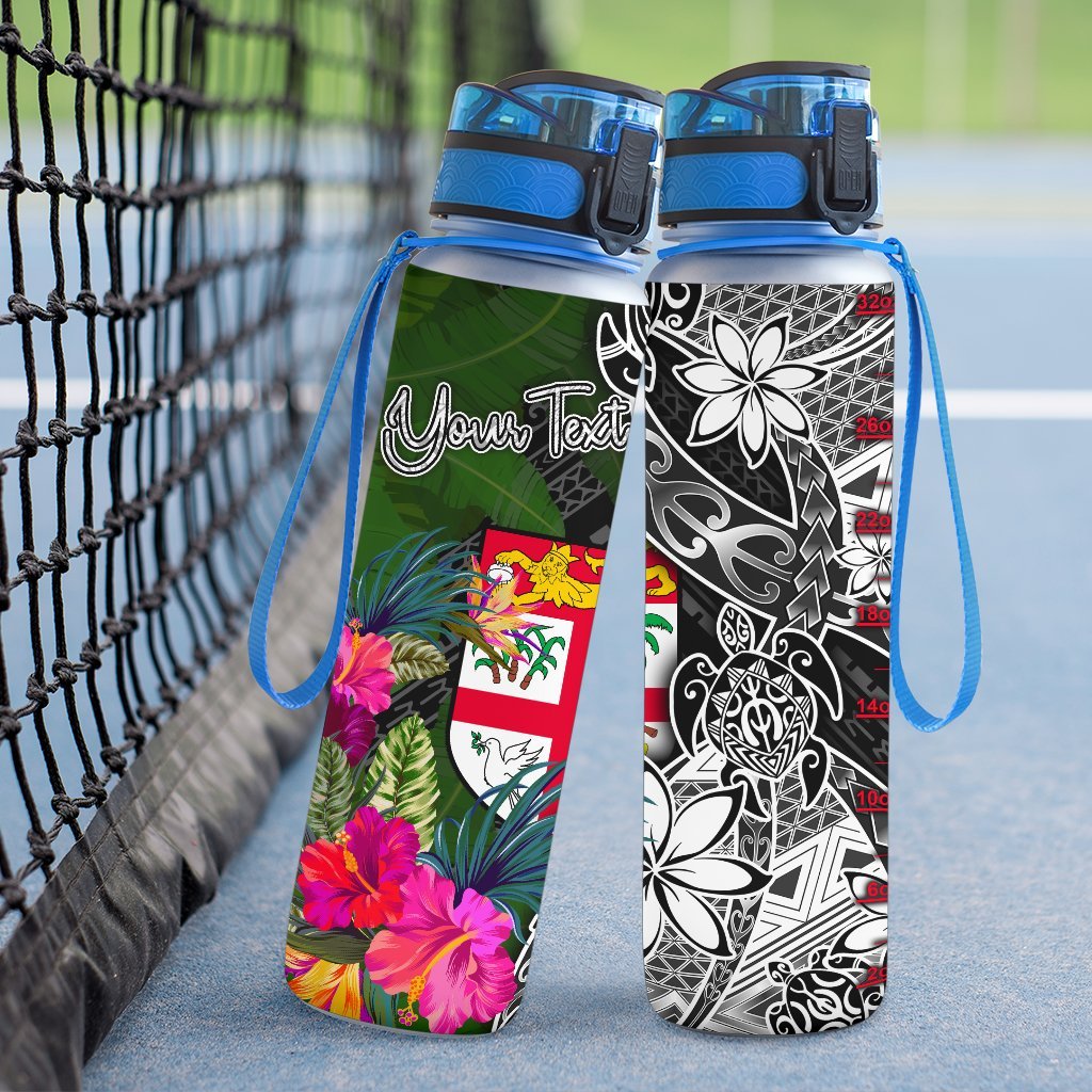 Fiji Custom Personalised Hydro Tracking Bottle - Turtle Plumeria Banana Leaf - Polynesian Pride