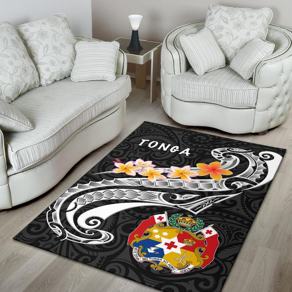 Tonga Area Rug - Tonga Seal Polynesian Patterns Plumeria (Black) - Polynesian Pride
