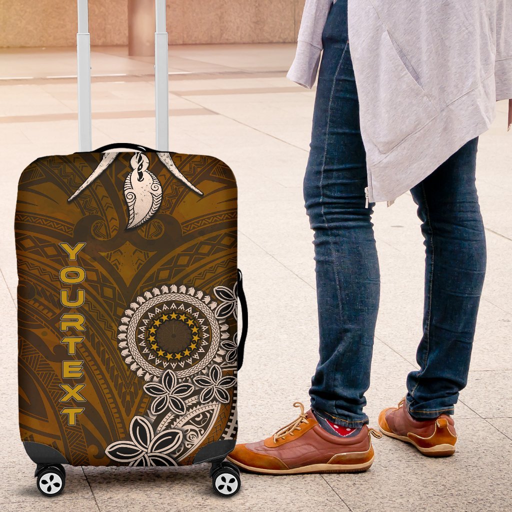 Cook Islands Custom Personalised Luggage Covers - Polynesian Boar Tusk Brown - Polynesian Pride