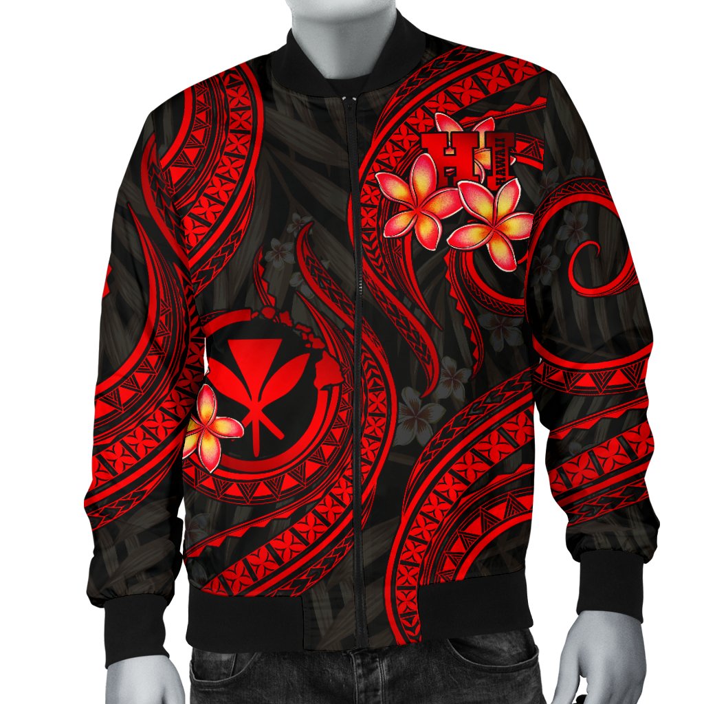 Polynesian Hawaii Men Bomber Jacket - Red Plumeria - Polynesian Pride