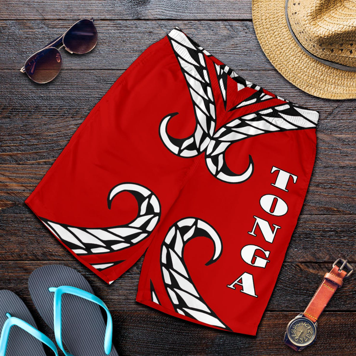 Tonga Tribal Pattern Men's Short Red - Polynesian Pride