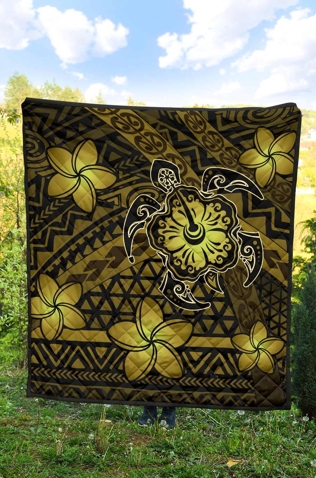 Hawaii Mix Polynesian Turtle Plumeria Premium Quilt - AH - Nick Style - Yellow - Polynesian Pride