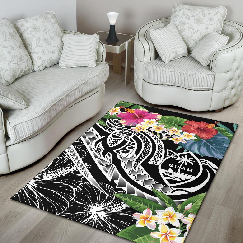 Guam Polynesian Area Rug - Summer Plumeria (Black) - Polynesian Pride