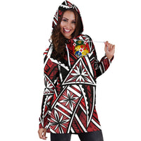 Tonga Women's Hoodie Dress - Tribal Flower Special Pattern Red Color - Polynesian Pride