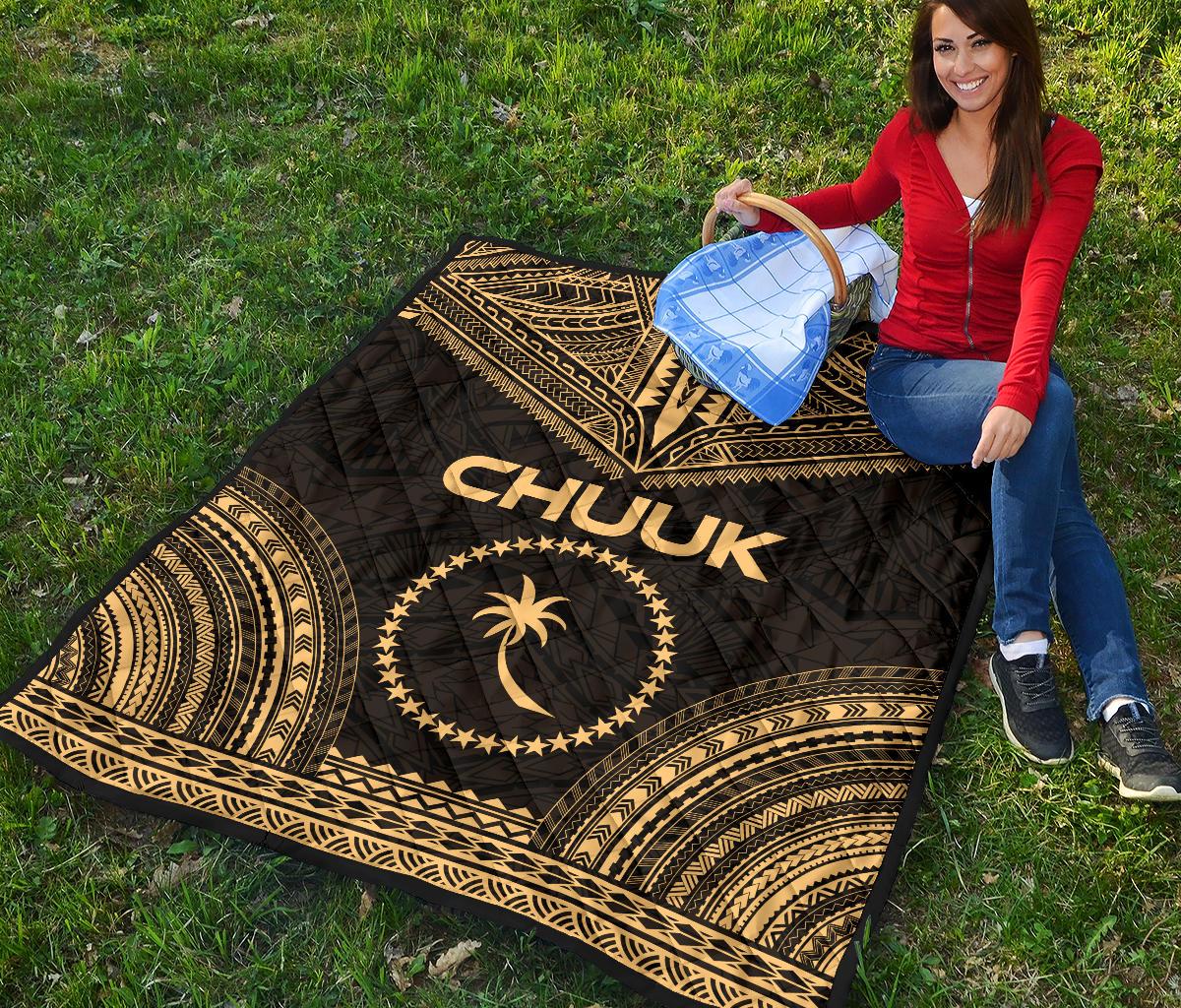 Chuuk Premium Quilt - Chuuk Flag Polynesian Chief Gold Version - Polynesian Pride