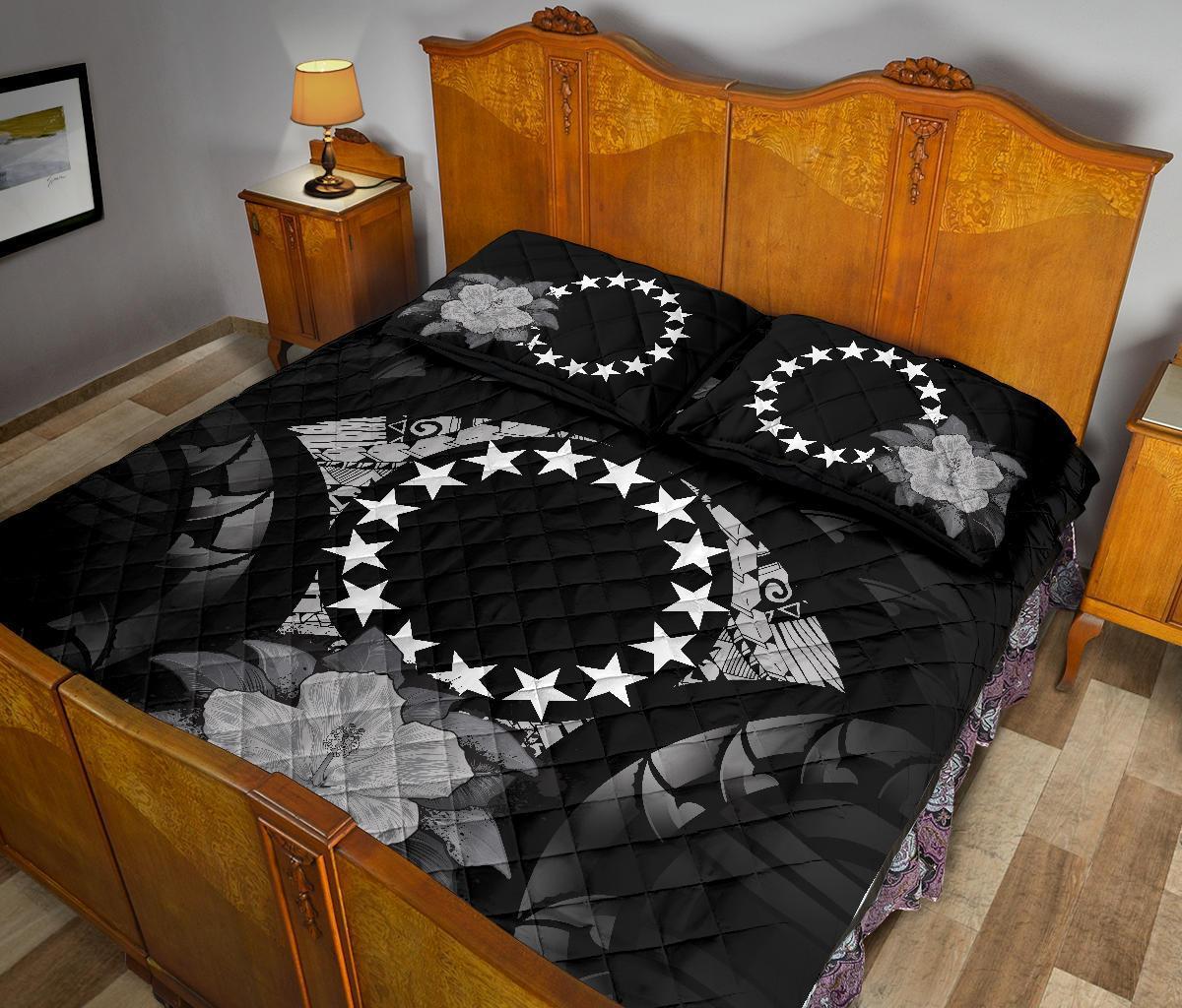 Cook Islands Polynesian Quilt Bed Set Hibiscus Gray - Polynesian Pride