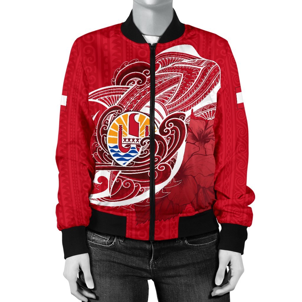 Tahiti Women's Bomber Jacket Shark Coat Of Arms - Polynesian Pride