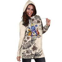 Norfolk Island Hoodie Dress - Norfolk Island Coat Of Arms & Beige Hibiscus - Polynesian Pride