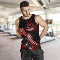 Vanuatu Men Tank Top - Turtle With Blooming Hibiscus Red - Polynesian Pride
