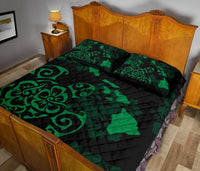 Hawaii Quilt Bed Set - Turtle Hibiscus Map Green Quilt Bed Set - Polynesian Pride