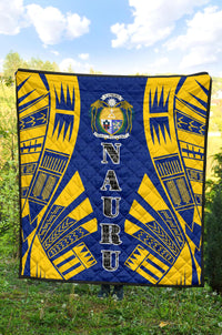 Nauru Premium Quilt - Nauru Coat Of Arms Polynesian Yellow Tattoo - Polynesian Pride
