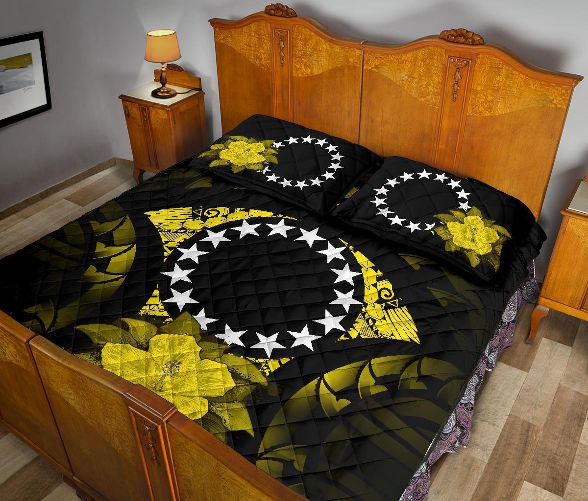 Cook Islands Polynesian Quilt Bed Set Hibiscus Yellow - Polynesian Pride