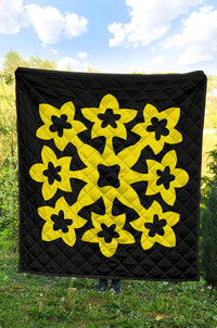 Hawaiian Premium Quilt Royal Pattern - Black And Yellow - A1 Style - Polynesian Pride