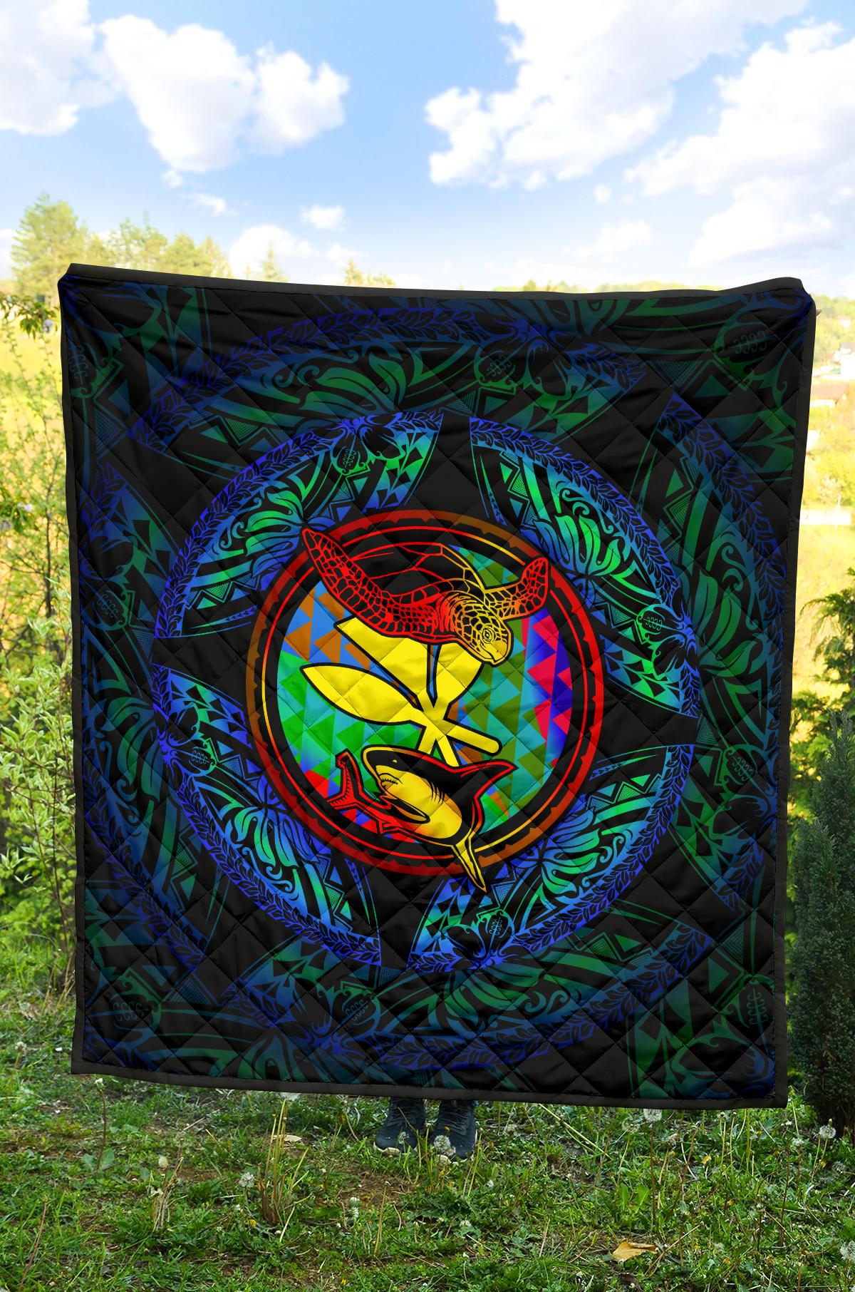 Polynesian Hawaii Premium Quilt - Colorful Turtle Shark - Polynesian Pride