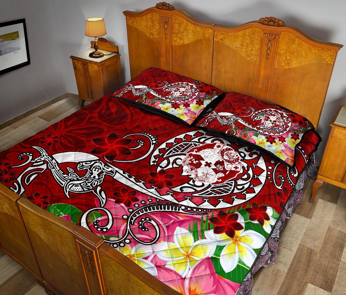 Tonga Custom Personalised Quilt Bed Set - Turtle Plumeria (Red) - Polynesian Pride