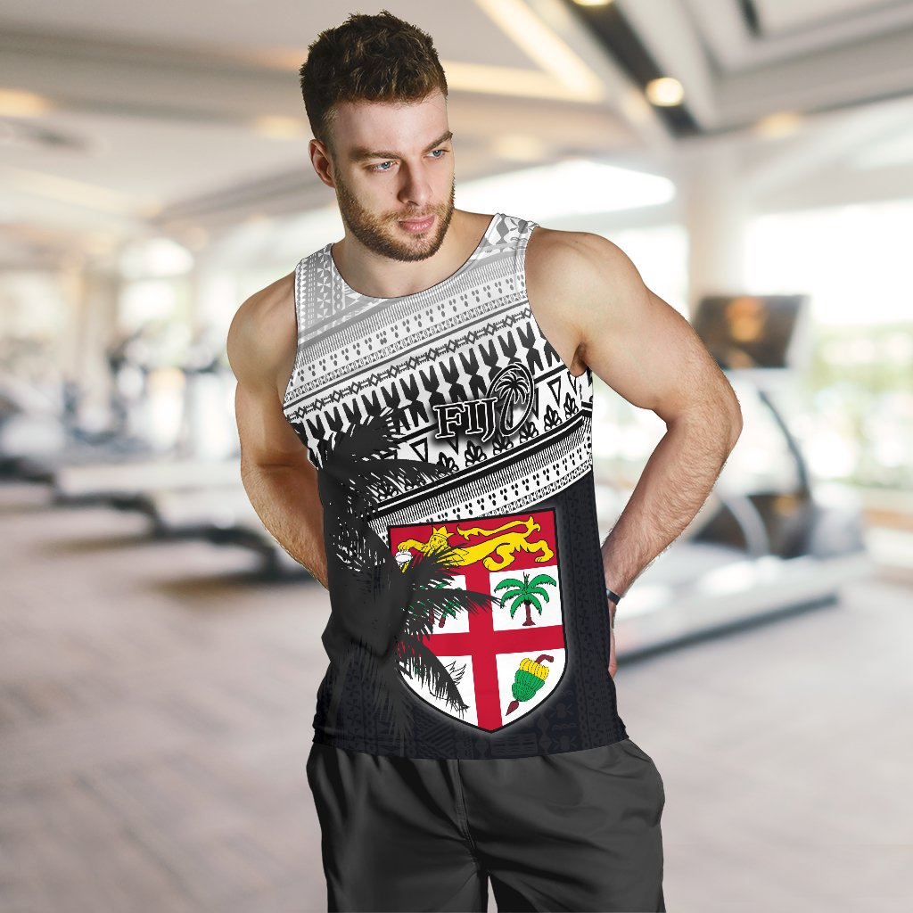 Fiji Rugby Makare And Tapa Patterns Men's Tank Top White - Polynesian Pride