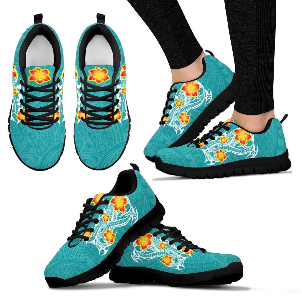 Hawaii Polynesian Hibiscus Sneakers - JVT Style - Cyan - Polynesian Pride