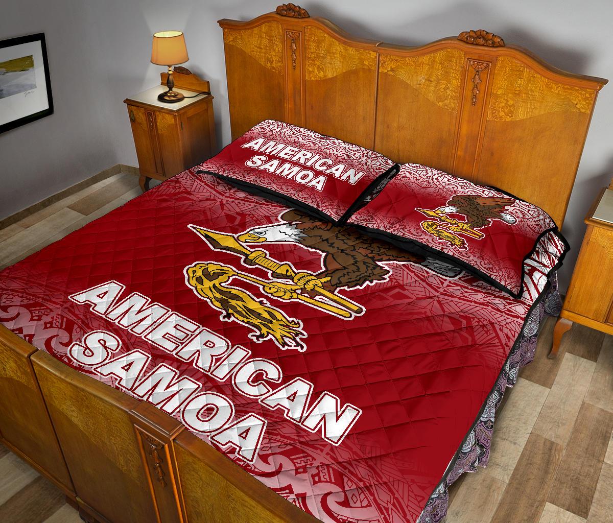 American Samoa Quilt Bed Set - American Samoa Flag Polynesian Tattoo Red Frog - Polynesian Pride