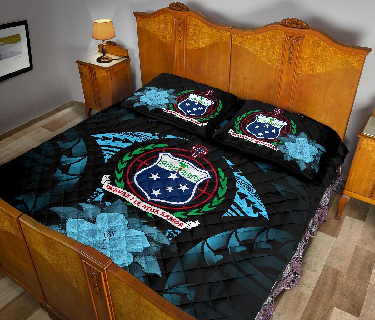 Samoa Polynesian Quilt Bed Set Hibiscus Blue - Polynesian Pride