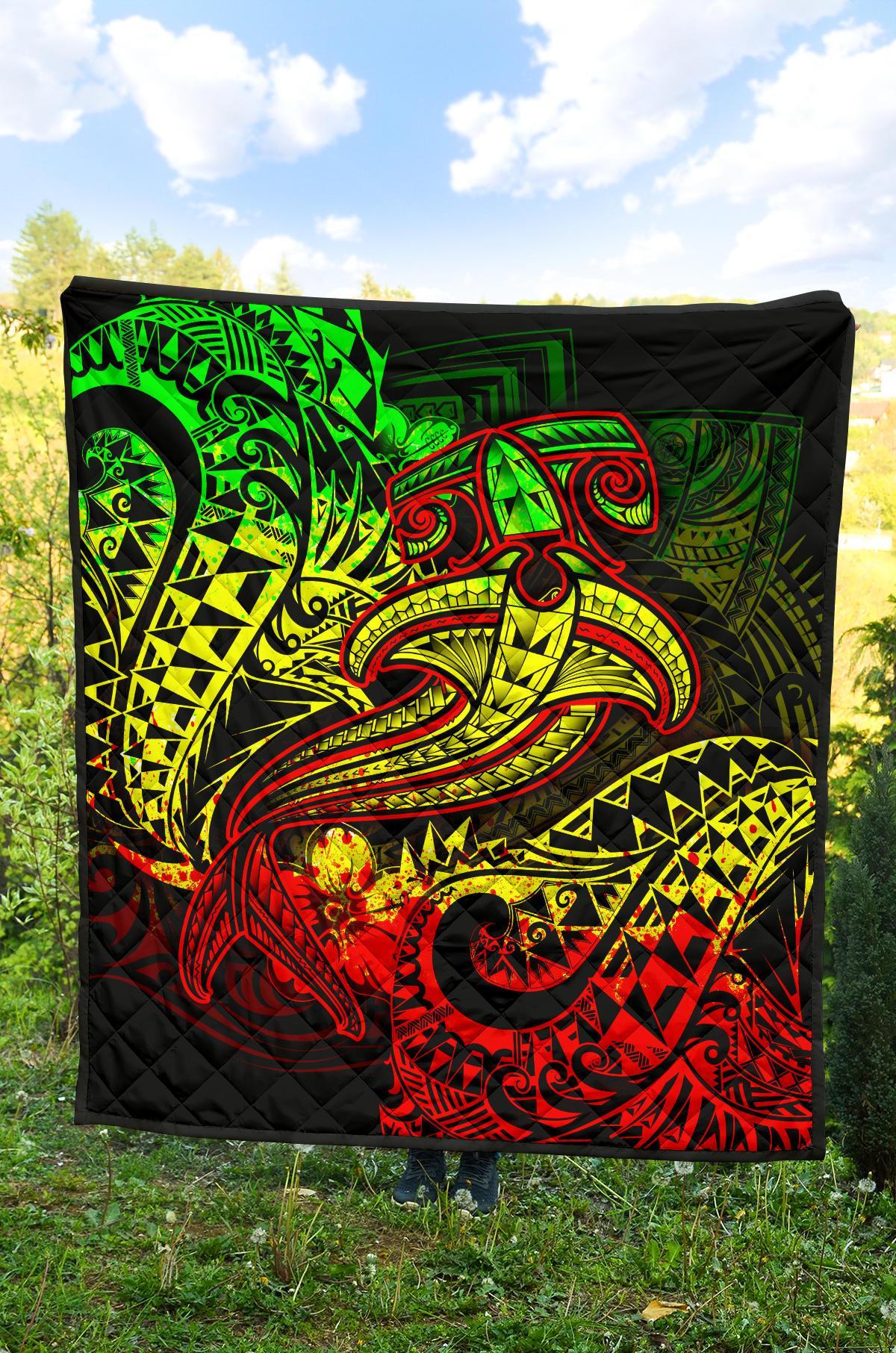 Polynesian Premium Quilt - Reggae Shark Polynesian Tattoo - Polynesian Pride