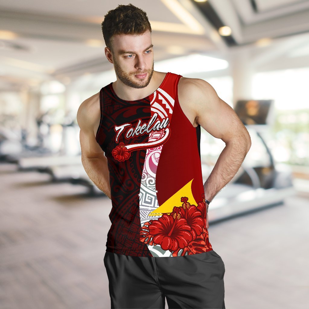 Tokelau Polynesian Men's Tank Top - Coat Of Arm With Hibiscus - Polynesian Pride