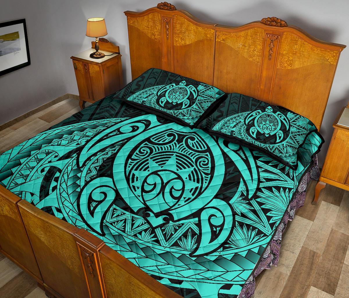 Hawaii Polynesian Turtle Quilt Bed Set - Turquoise - Polynesian Pride