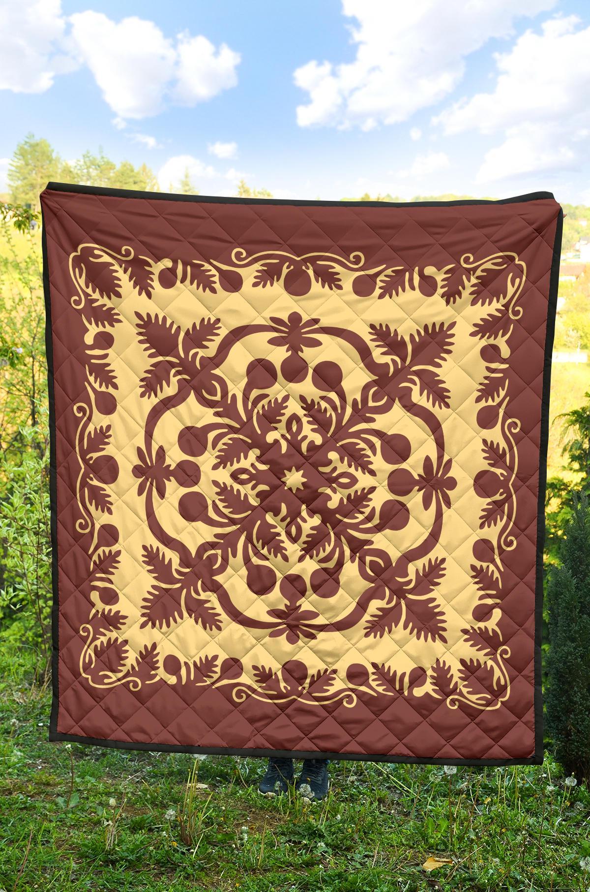 Hawaiian Premium Quilt Royal Pattern - Coral - Polynesian Pride