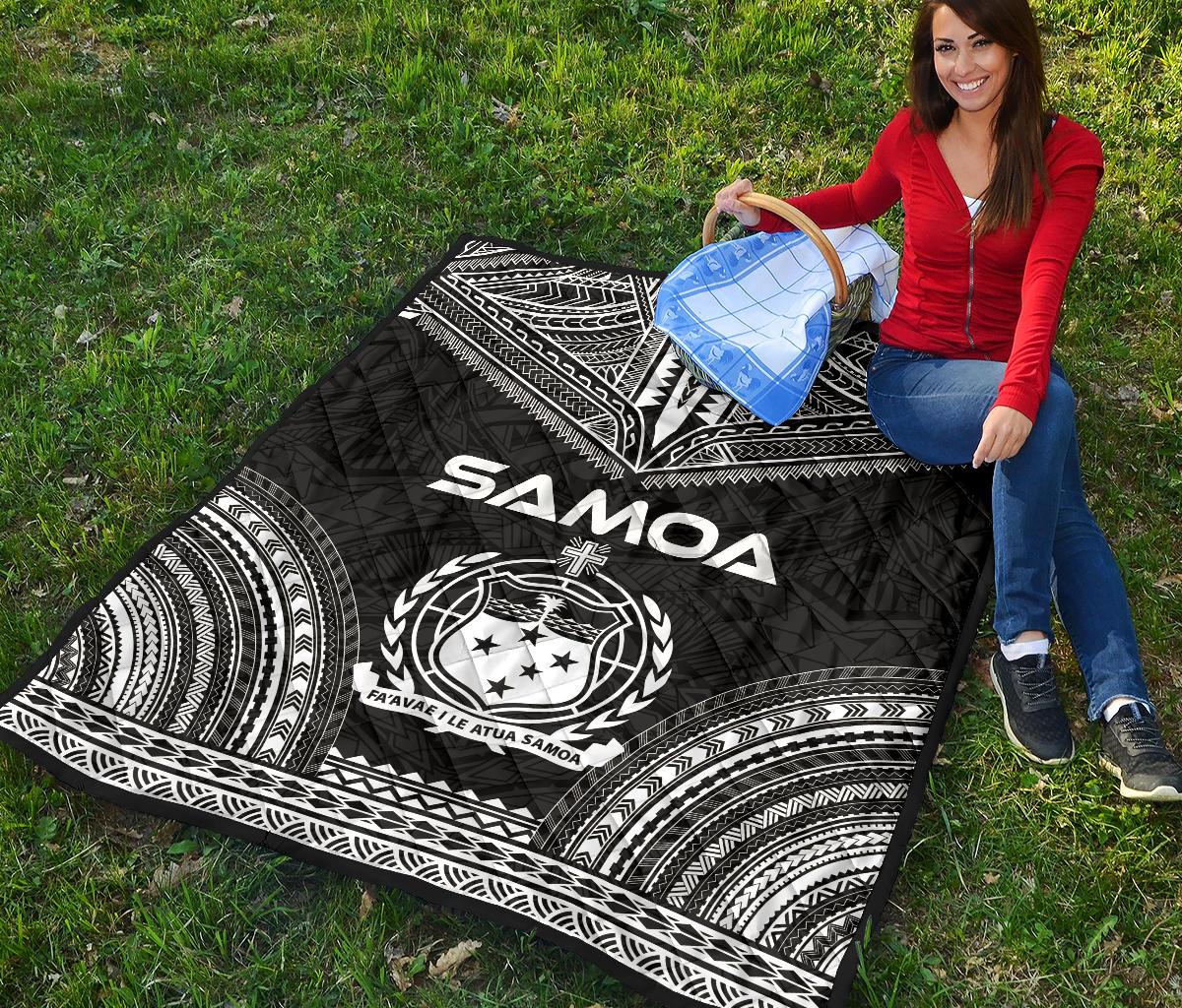Samoa Premium Quilt - Samoa Coat Of Arms Polynesian Chief Black Version - Polynesian Pride