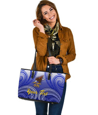 American Samoa Polynesian Custom Personalised Personalized Leather Tote Bag - Bald Eagle (Blue) - Polynesian Pride