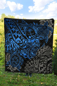 Guam Polynesian Premium Quilt - Blue Turtle Flowing - Polynesian Pride