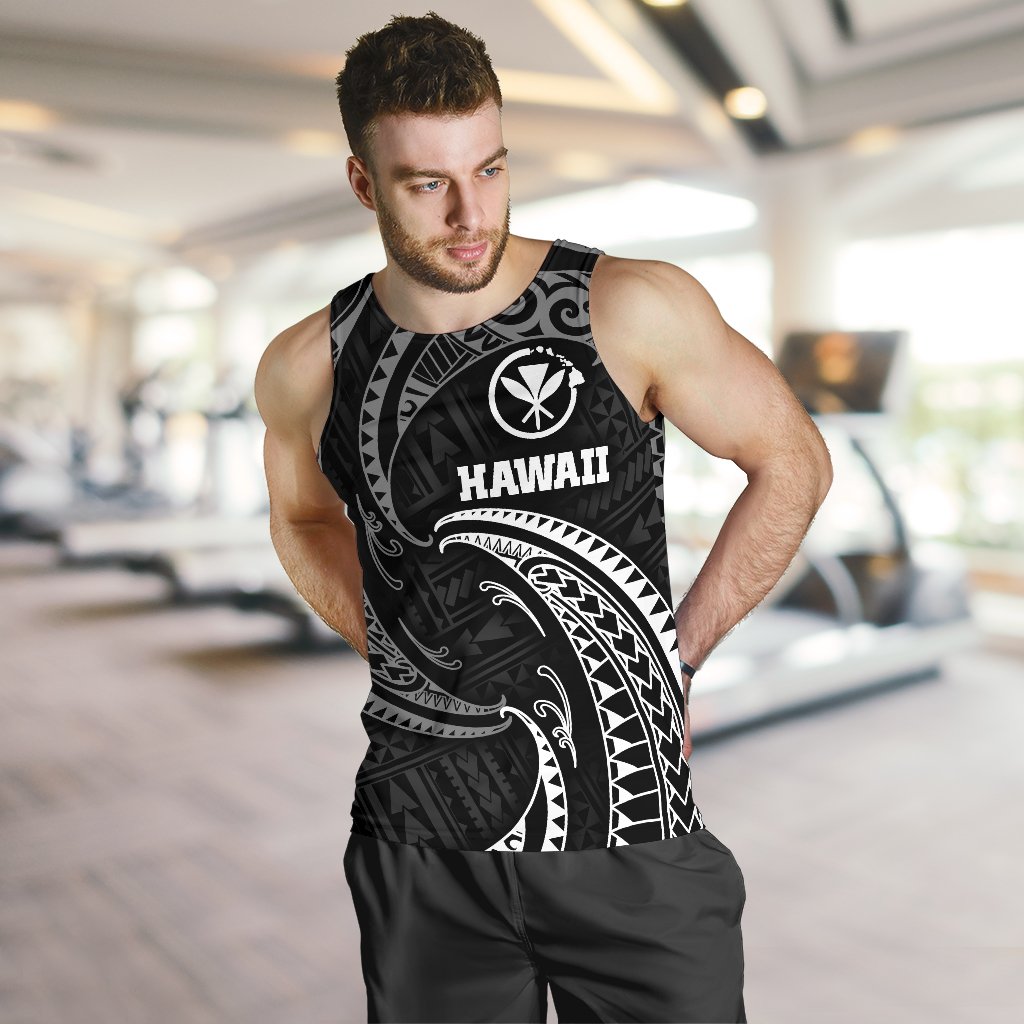 Hawaii Polynesian Men Tank Top - White Tribal Wave - Polynesian Pride
