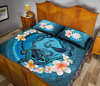 Nauru Polynesian Quilt Bed Set - Blue Plumeria Animal Tattoo - Polynesian Pride