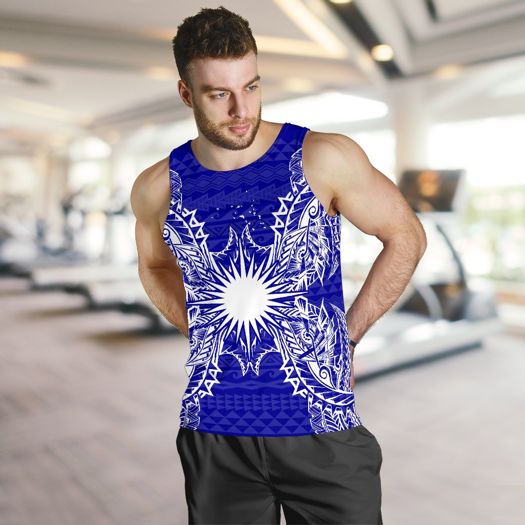 Marshall Islands Polynesian Men Tank Top Map Blue - Polynesian Pride