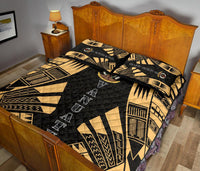 Vanuatu Quilt Bed Set - Vanuatu Coat Of Arms Yellow Tattoo Style - Polynesian Pride