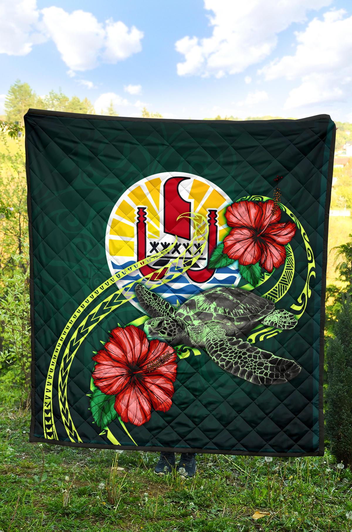 Tahiti Polynesian Premium Quilt - Green Turtle Hibiscus - Polynesian Pride