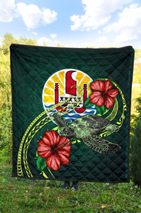 Tahiti Polynesian Premium Quilt - Green Turtle Hibiscus - Polynesian Pride