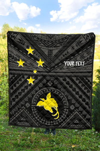 Papua New Guinea Personalised Premium Quilt - Flag With Polynesian Patterns (Black) - Polynesian Pride